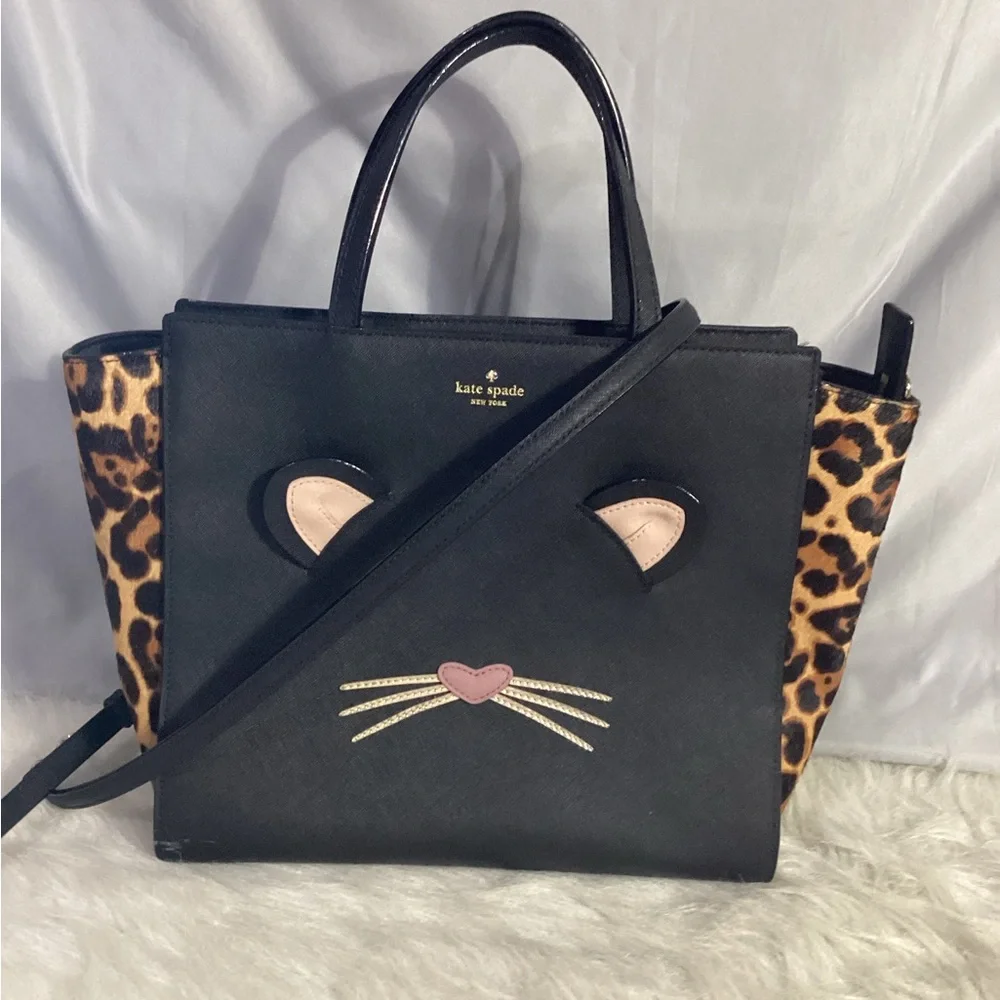 Kate Spade Run Wild Leopard Hayden Satchel Shoulder Bag Animal Calfhair Sides - Picture 3 of 10